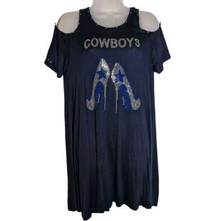 Ginger G Cold Shoulder Game Day Shirt Sz M Dallas Cowboys Bedazzled Maternity
